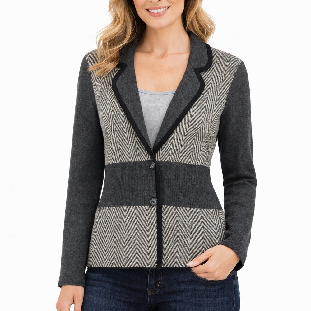 Saks Fifth Avenue Women's Cardigan Sweater Sz Medium 100% Super Fine Merino Wool